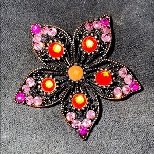 Vintage copper tone Elegant Floral Brooch with Pink and Orange Accents
